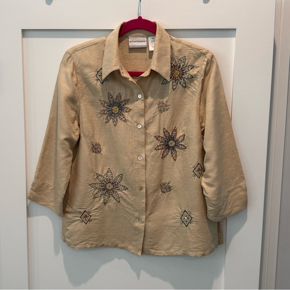 Alfred Dunner Cream Petite Silk Top